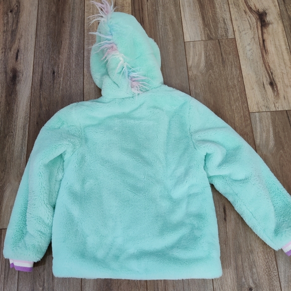 Cat & Jack Hooded Unicorn Faux Fur Thick Winter Green Coat Girls Size Large - Picture 6 of 8